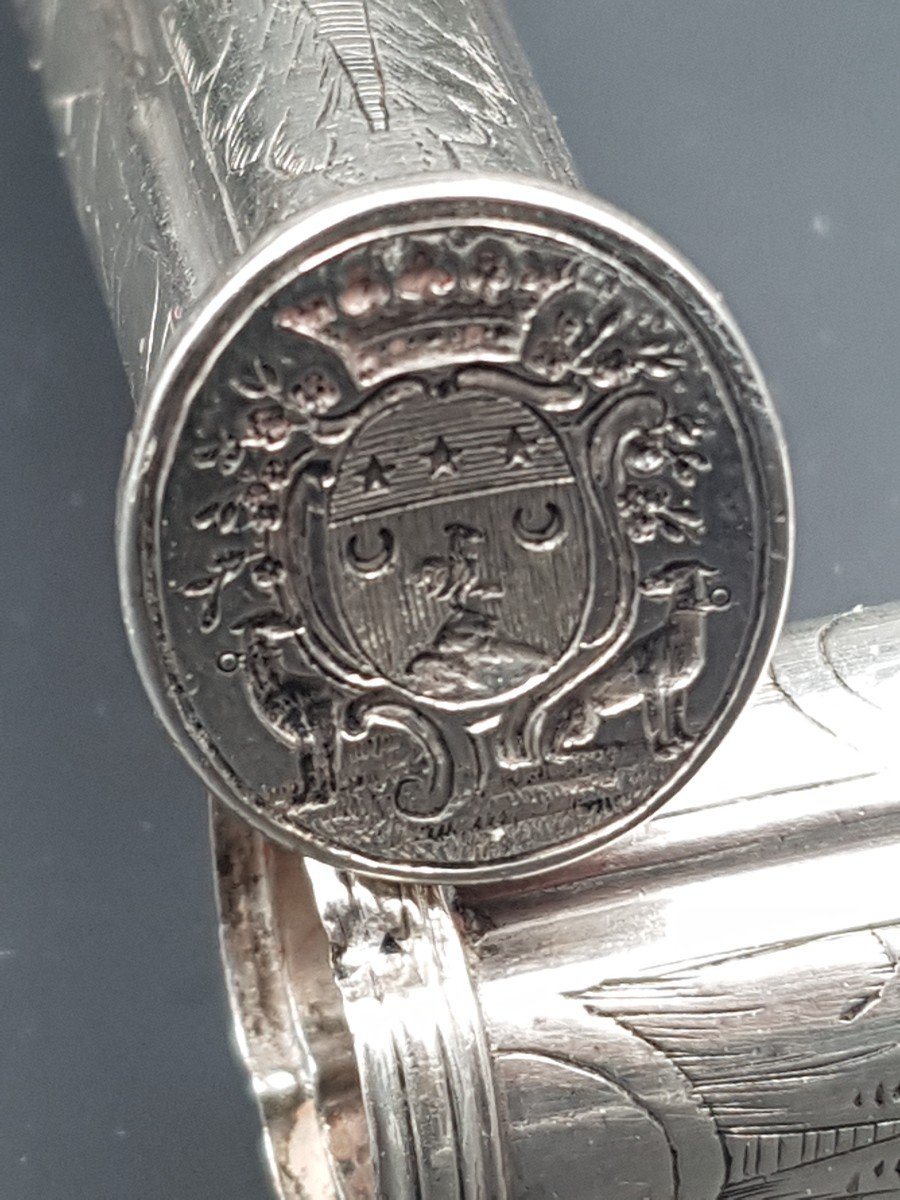 1 Cachet Porte Cire En Argent Aux Armes Bleynie De Galaup , Poinçon De Bayonne XVIII E Siècle