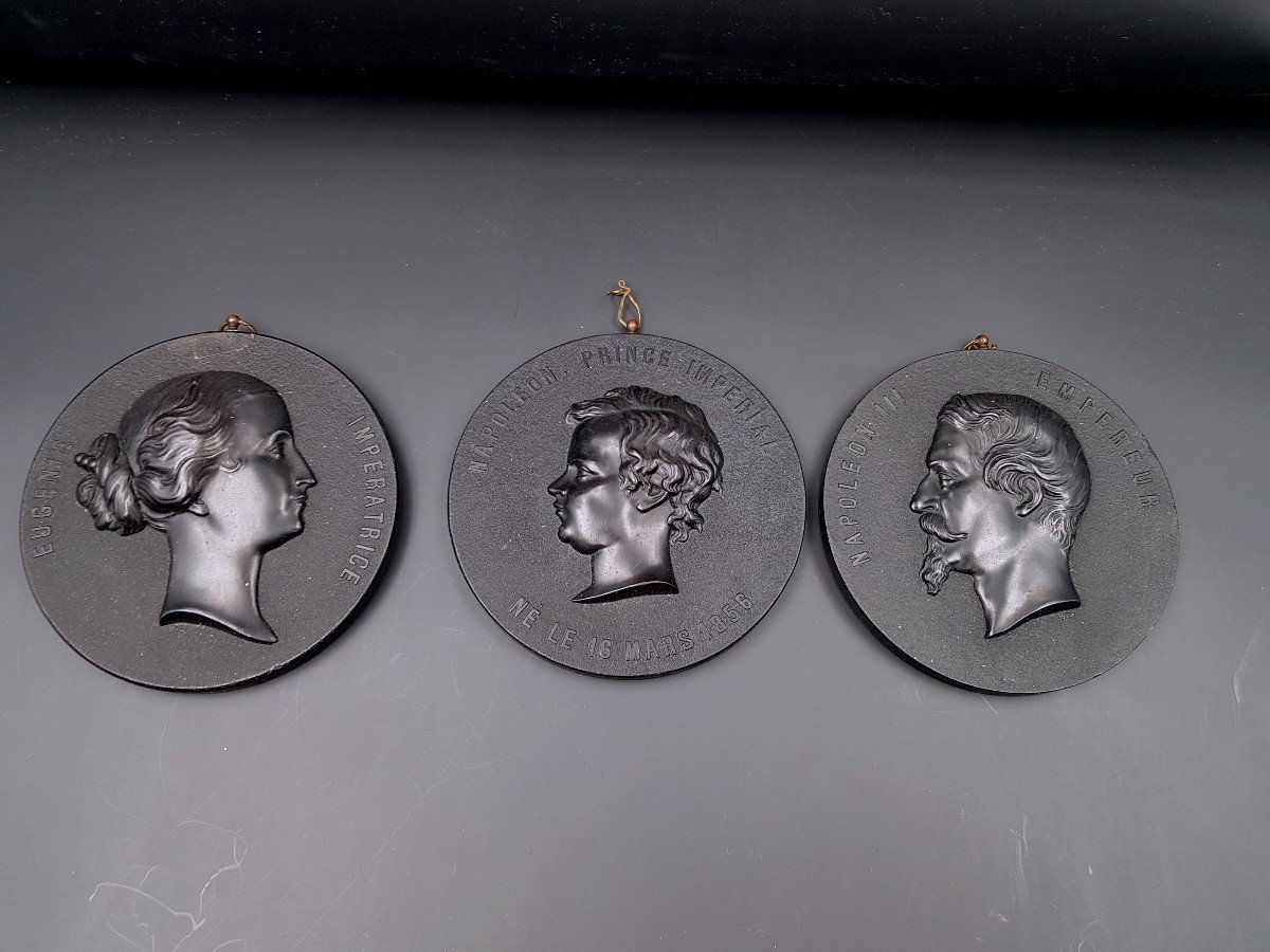 Trois Médaillons Famille Impériale Napoléon III, Prince Impérial, Eugénie