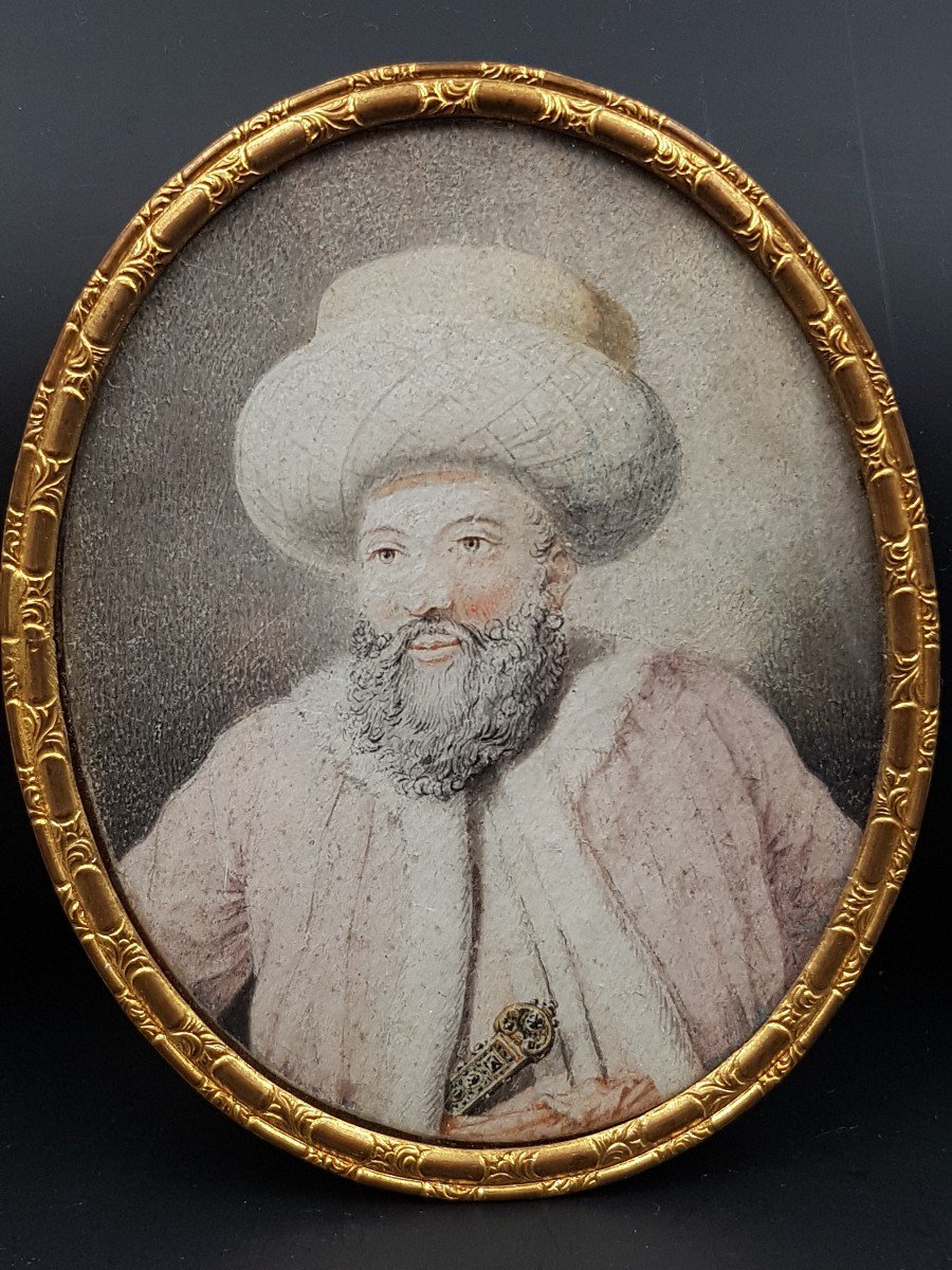 Miniature par Jean Chaufourier Laué (Suisse ) En Turc Propriétaire d'Une Manufacture d'Indiennes