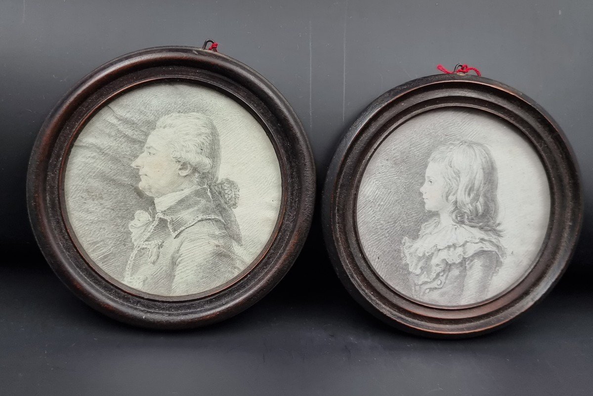 Paire De Dessin Père Et Son Fils Ou Fille époque XVIII E Siècle Louis XVI