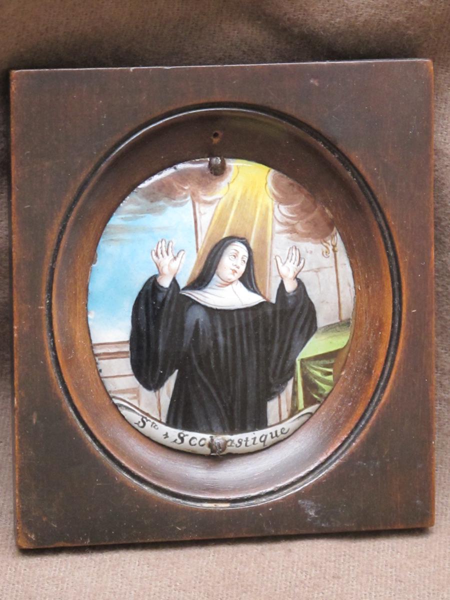 émail Limousin De Sainte Scolastique époque XVII ème Siècle Limoges