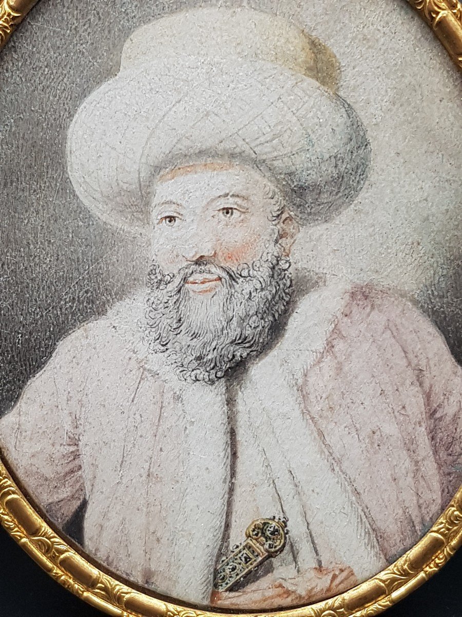 Miniature par Jean Chaufourier Laué (Suisse ) En Turc Propriétaire d'Une Manufacture d'Indiennes
