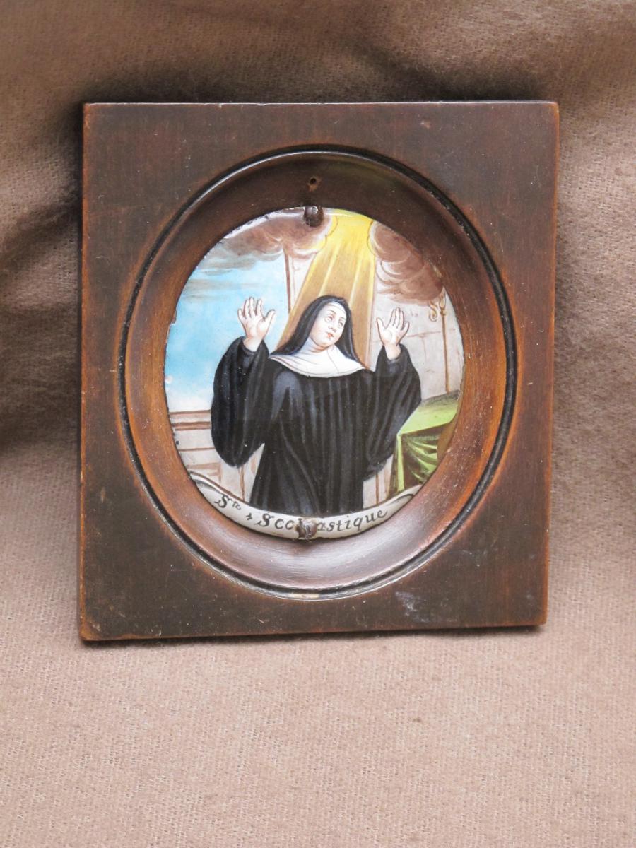 émail Limousin De Sainte Scolastique époque XVII ème Siècle Limoges