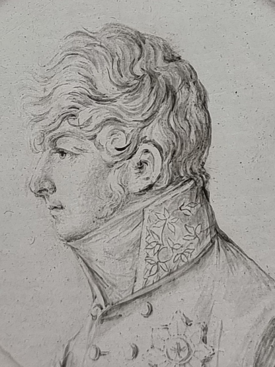 Dessin représentant Alexandre Ier Empereur De Russie Cadre Bois en Durci étiquette Au Dos