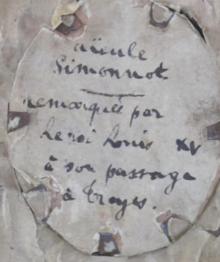 Miniature d'époque XVIII è Siècle Madame Simonnot remarquée par le Roi Louis XV à son passage à Troyes