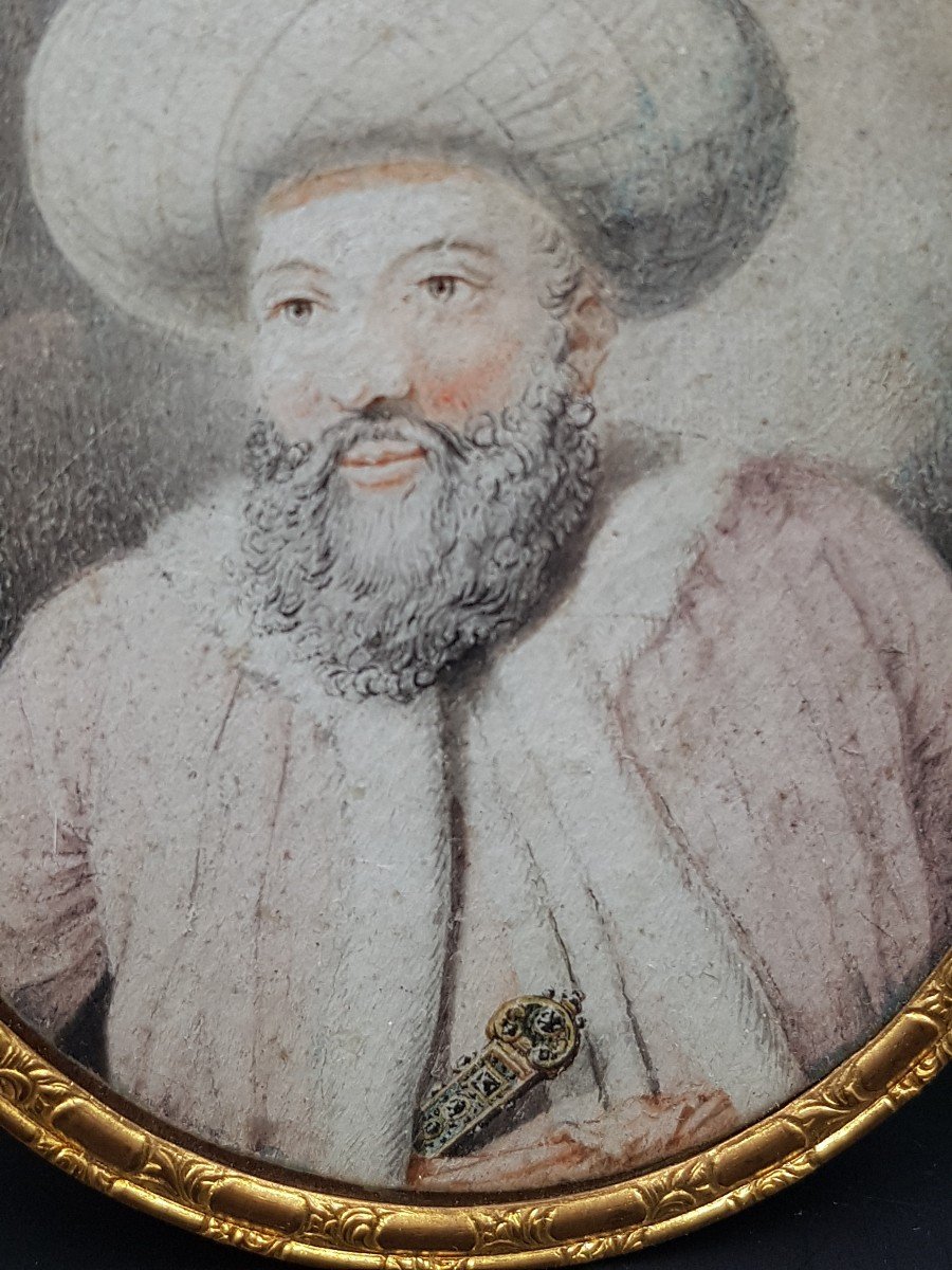 Miniature par Jean Chaufourier Laué (Suisse ) En Turc Propriétaire d'Une Manufacture d'Indiennes