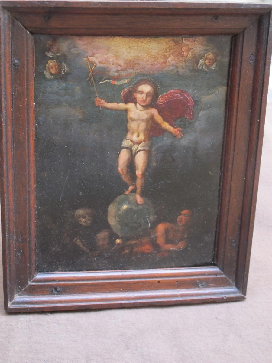 Peinture Sur Cuivre Le Christ Sauveur époque XVII ème Siècle