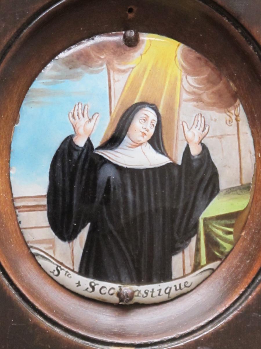 émail Limousin De Sainte Scolastique époque XVII ème Siècle Limoges