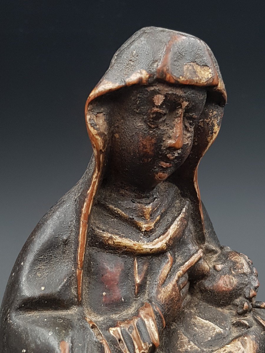 Sculpture Fuite En Egypte La Vierge Assise En Majesté Sur Sa Mule Allaitant l'Enfant Jésus