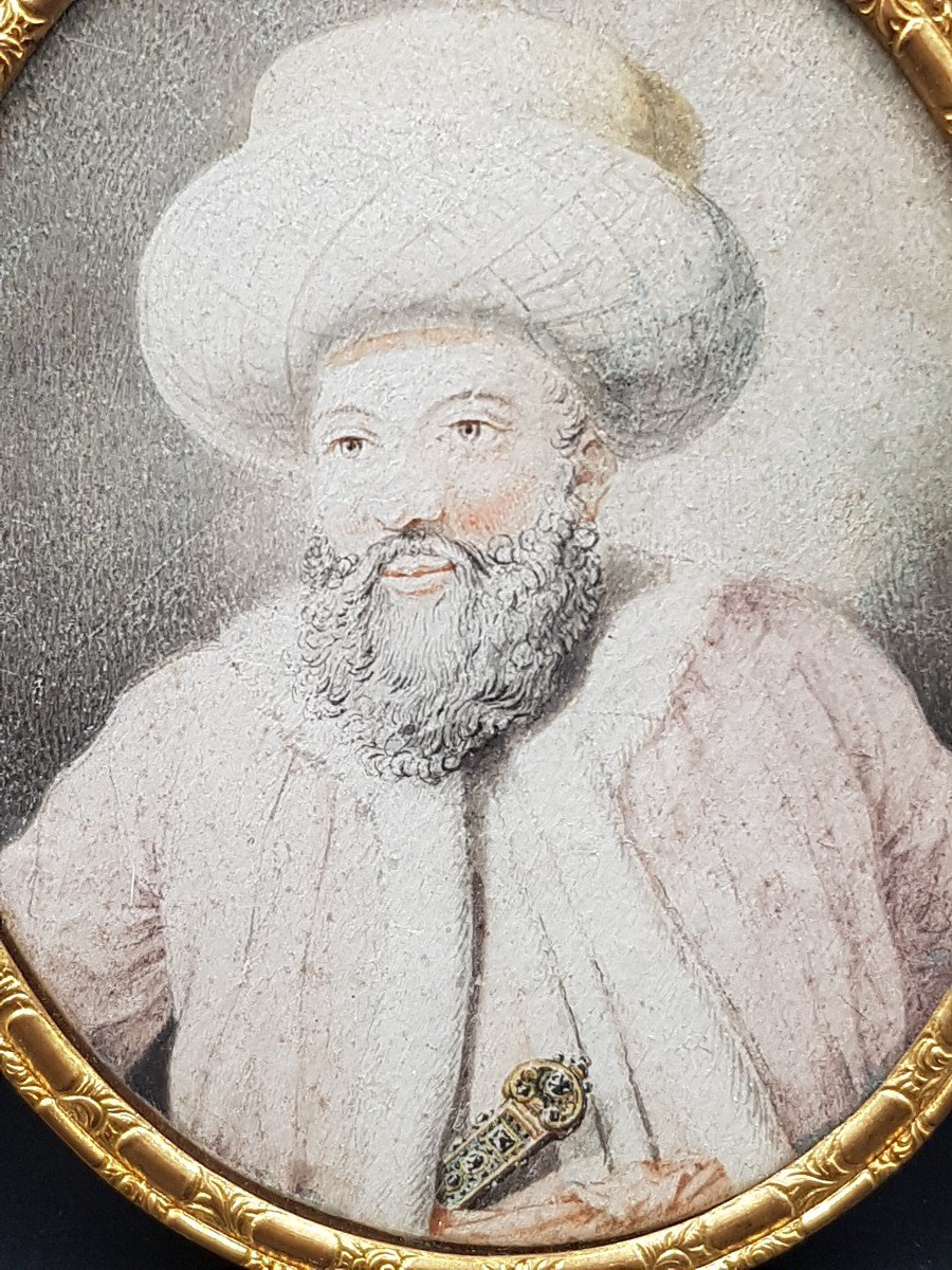 Miniature par Jean Chaufourier Laué (Suisse ) En Turc Propriétaire d'Une Manufacture d'Indiennes