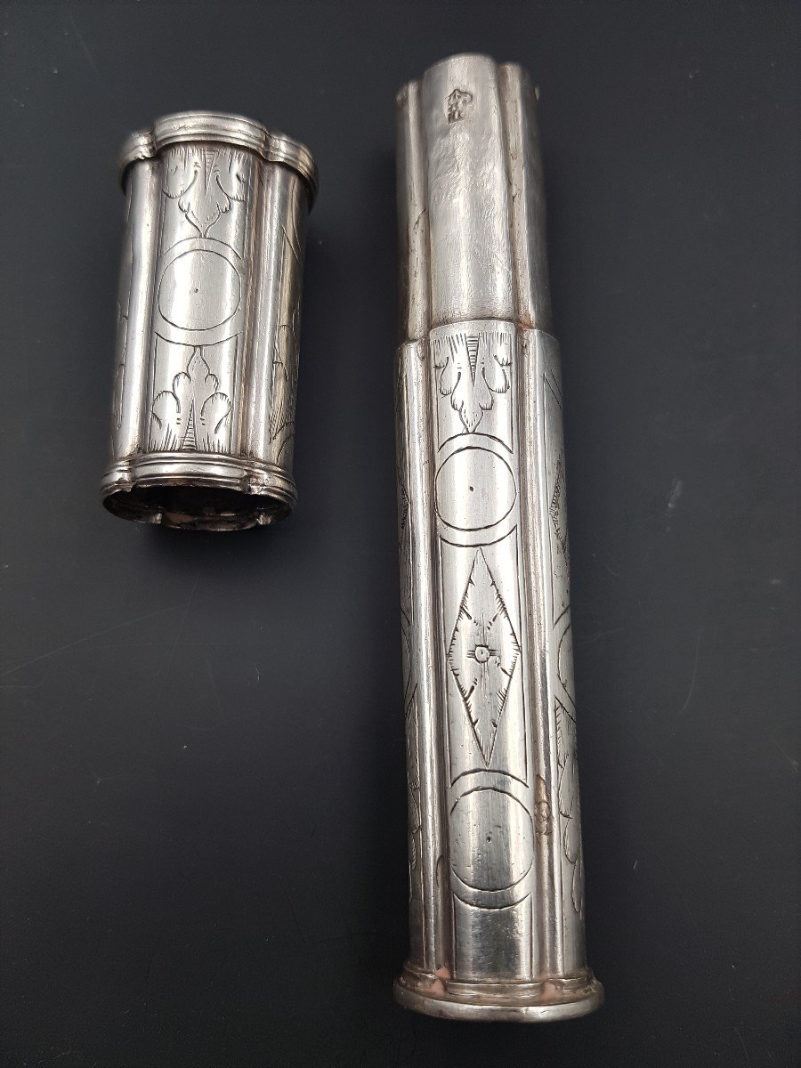 6 Cachet Porte Cire En Argent Aux Armes Bleynie De Galaup , Poinçon De Bayonne XVIII E Siècle