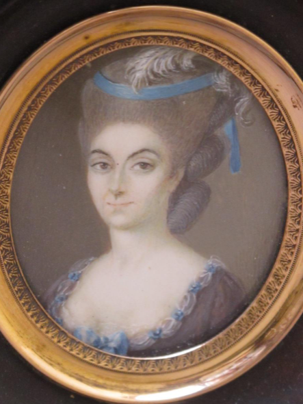 Miniature d'époque XVIII è Siècle Madame Simonnot remarquée par le Roi Louis XV à son passage à Troyes