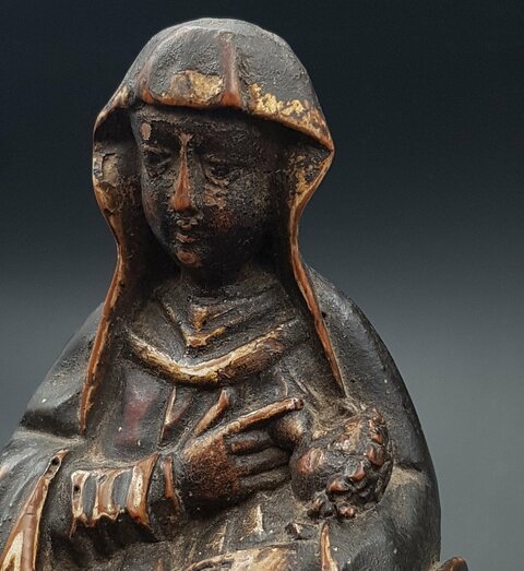 Sculpture Fuite En Egypte La Vierge Assise En Majesté Sur Sa Mule Allaitant l'Enfant Jésus