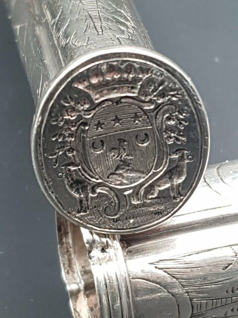 Cachet Porte Cire En Argent Aux Armes Bleynie De Galaup , Poinçon De Bayonne XVIII E Siècle