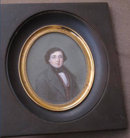 Miniature jeune homme romantique Signée Robert 1840