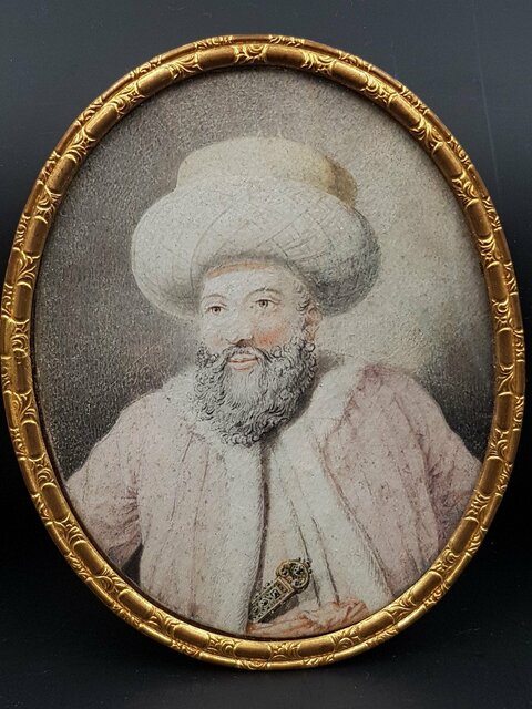 Miniature par Jean Chaufourier Laué (Suisse ) En Turc Propriétaire d'Une Manufacture d'Indiennes