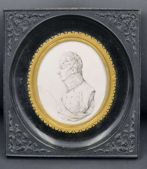 Dessin représentant Alexandre Ier Empereur De Russie Cadre Bois en Durci étiquette Au Dos