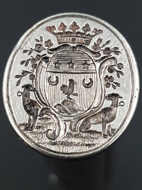 Cachet Porte Cire En Argent Aux Armes Bleynie De Galaup , Poinçon De Bayonne XVIII E Siècle