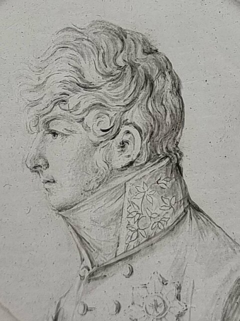 Dessin représentant Alexandre Ier Empereur De Russie Cadre Bois en Durci étiquette Au Dos