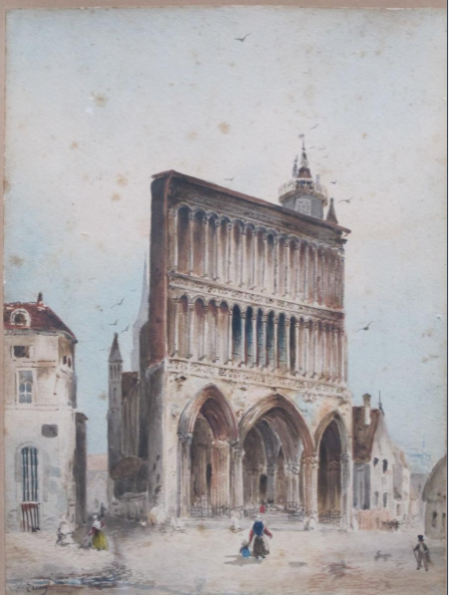 Aquarelle De Félix Ziem l'église Notre Dame De Dijon