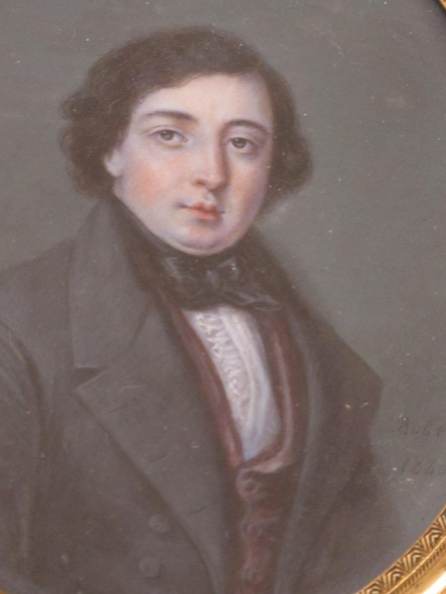 Miniature jeune homme romantique Signée Robert 1840