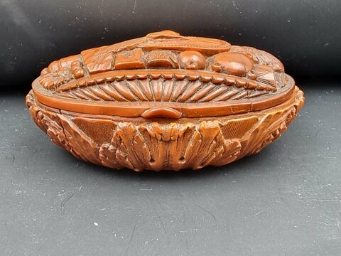 Boite Tabatière En Corozo Militaire Empire Trophée d'Arme Casque Canon Bombes Hache Napoléon