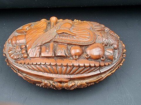 Boite Tabatière En Corozo Militaire Empire Trophée d'Arme Casque Canon Bombes Hache Napoléon