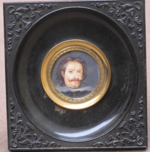 Miniature homme de la renaissance Dans Beau Cadre en bois pressé 