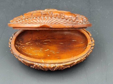 Boite Tabatière En Corozo Militaire Empire Trophée d'Arme Casque Canon Bombes Hache Napoléon