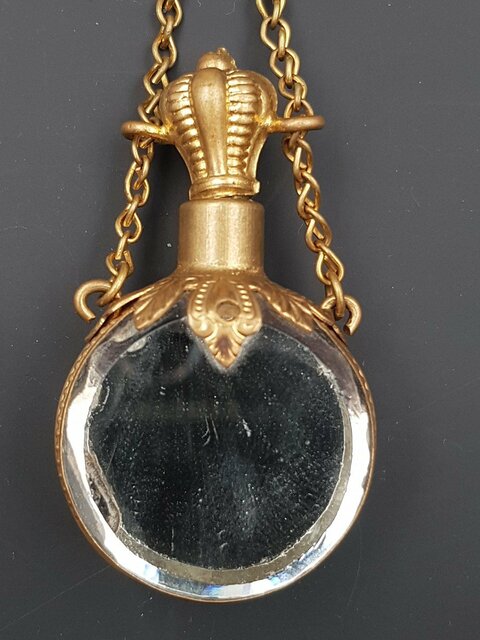 Flacon A Parfum En Laiton Doré Et Miroir d'époque Napoléon III Complet XIX E Siècle