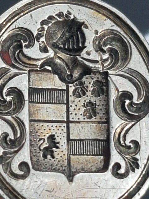 Cachet Sceau Armoiries De La Famille Caneau Tournai Matrice Argent Manche Noyer
