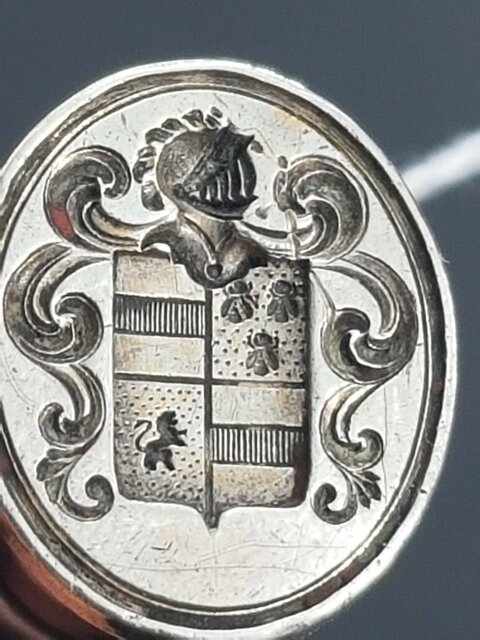 Cachet Sceau Armoiries De La Famille Caneau Tournai Matrice Argent Manche Noyer