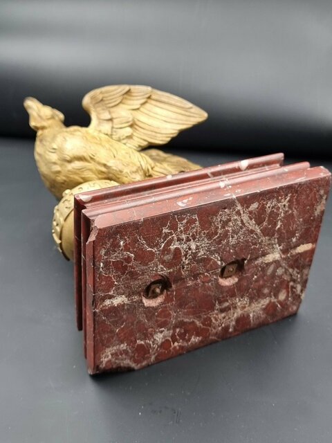 Coq En Bronze Doré époque XIX E Siècle Socle En Marbre Rouge Griotte Emblème De La France