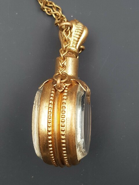 Flacon A Parfum En Laiton Doré Et Miroir d'époque Napoléon III Complet XIX E Siècle